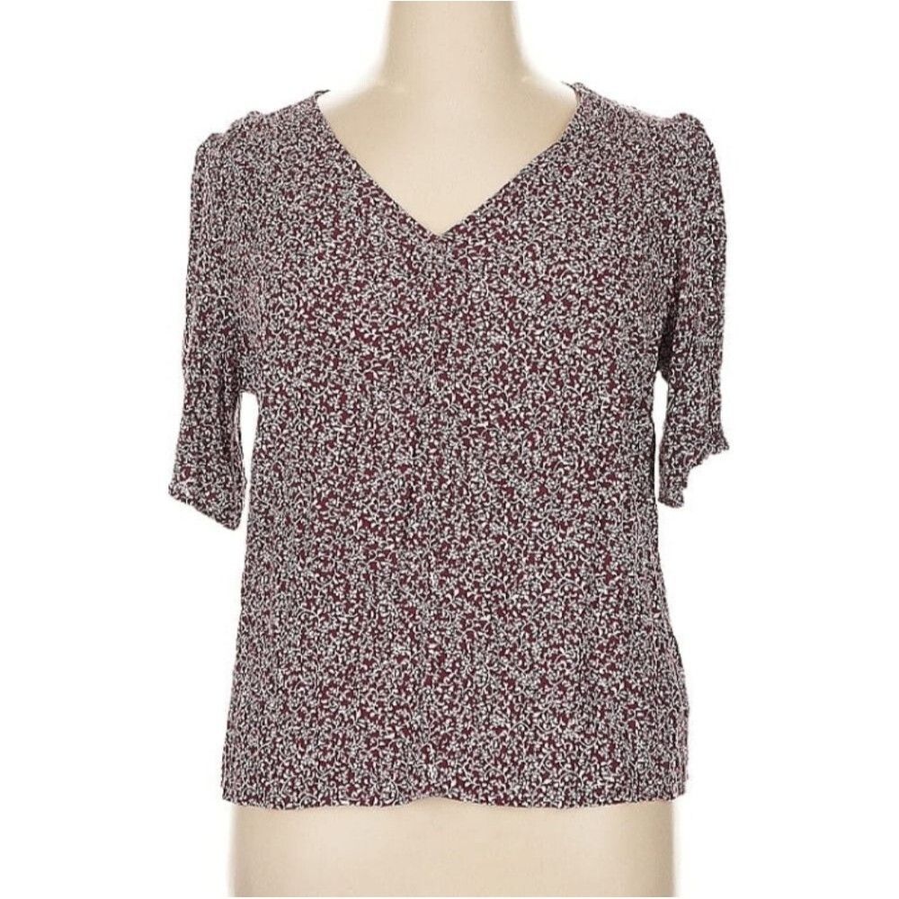 Old Navy Maroon Patterned Blouse Medium Womens Sh… - image 2